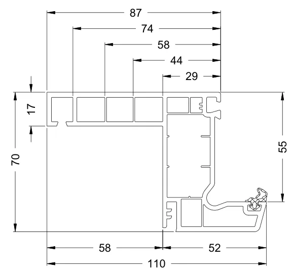 Schüco Corona CT 70 telaio a Z 70/110 3K EuroLine, aletta 58 mm